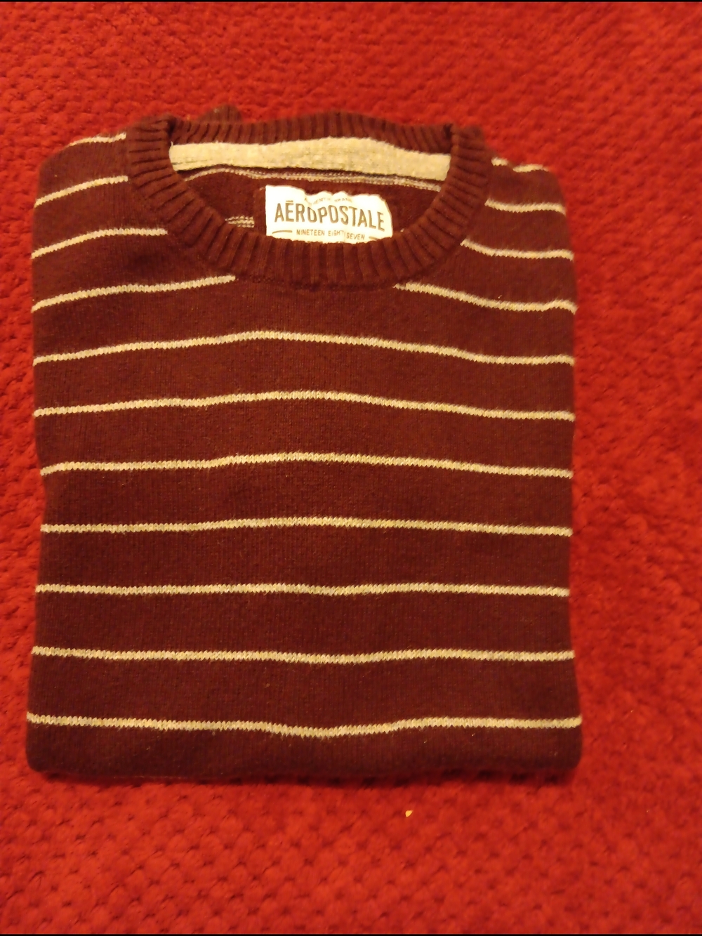 Aeropostale Men's Brown Striped Crewneck Sweater